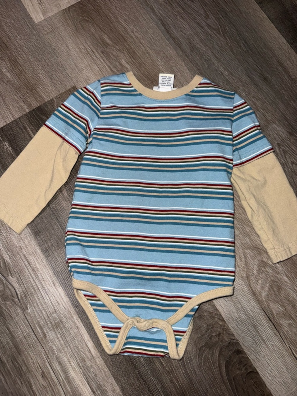 Cherokee Blue & Tan Striped Long-Sleeve One-Piece